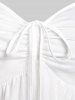 Plus Size Lace Up Ruched Flower Figure Print Short Sleeve T-Shirt -  