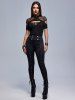 Gothic Studs Skinny Wide Waistband Pants -  