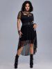 Jupe Gothique Haute Basse Superposée Bouclée à Œillet en Résille - Noir 4X | US 26-28
