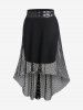 Gothic Fishnet Overlay Grommets Buckle High Low Skirt -  