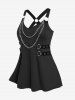 Gothic Grommets Chain Ring Decor PU Leather Straps Tank Top -  