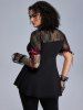 Gothic Sheer Lace Panel Cutout Contrast Ribbons Top -  