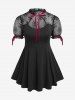 Gothic Sheer Lace Panel Cutout Contrast Ribbons Top -  