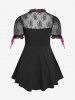 Gothic Sheer Lace Panel Cutout Contrast Ribbons Top -  