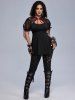 Gothic Sheer Lace Panel Cutout Contrast Ribbons Top -  