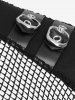 Gothic Sheer Fishnet Panel Grommets Buckle PU Leather Strap Top -  