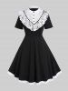 Gothic Contrast Lace Panel Retro Fit and Flare Dress -  