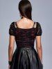 Gothic Lace Panel PU Leather Plaid Grommets Lace-up Cutout Crop Top -  