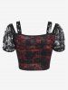 Gothic Lace Panel PU Leather Plaid Grommets Lace-up Cutout Crop Top -  