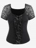 Gothic Lace Panel Lace-up Top -  