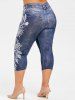 Legging Capri 3D Cachemire Imprimé Boutonné de Grande Taille avec Poches - Bleu profond S | US 8