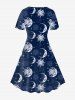Plus Size Sun Moon Glitter Print Short Sleeve Dress -  