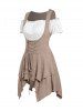 Vintage Lace Up Layered Asymmetric Top And Off The Shoulder Ruffles Short Sleeve T-shirt Set -  