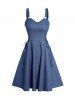 Ruffle Hem Empire Waist Lace Up Sleeveless A Line Short Denim Dress -  