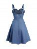 Ruffle Hem Empire Waist Lace Up Sleeveless A Line Short Denim Dress -  