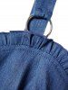 Ruffle Hem Empire Waist Lace Up Sleeveless A Line Short Denim Dress -  
