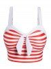 Stripe Print Padded Cinched Flounce Skorts Tankini Swimsuit -  