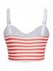 Stripe Print Padded Cinched Flounce Skorts Tankini Swimsuit -  