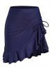 Stripe Print Padded Cinched Flounce Skorts Tankini Swimsuit -  
