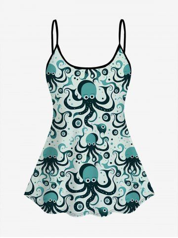 Gothic Octopus Printed Tankini Top (Adjustable Shoulder Strap) - LIGHT GREEN - XS