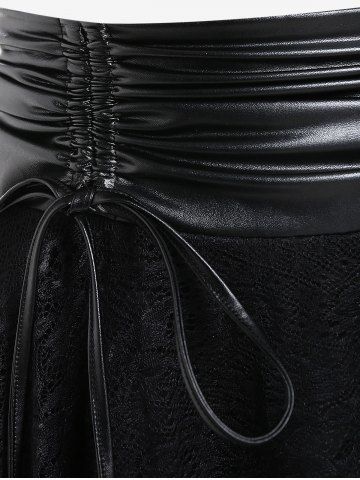 Gothic Cinched Ruched Lace Asymmetrical Skirt