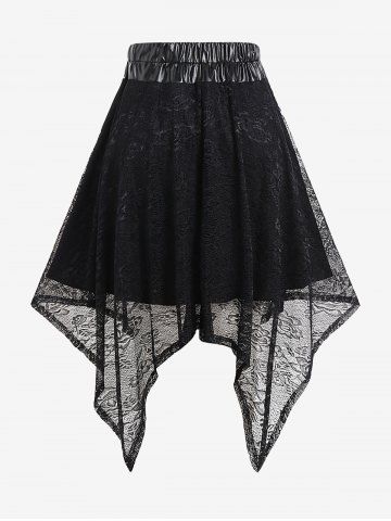 Gothic Cinched Ruched Lace Asymmetrical Skirt