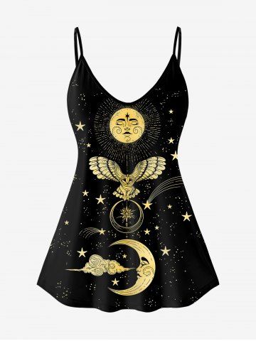 Plus Size Sun Moon Cloud Stars Eagle Print Cami Top (Adjustable Shoulder Strap)