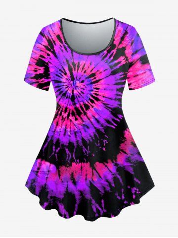 Plus Size Tie Dye Short Sleeves T-shirt - PURPLE - 3X | US 22-24