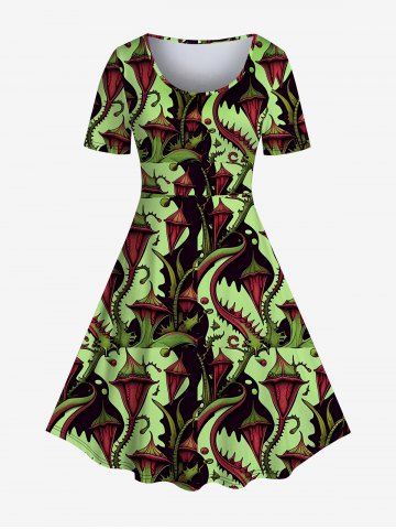 Gothic Figure Print Dress - GREEN - 1X | US 14-16