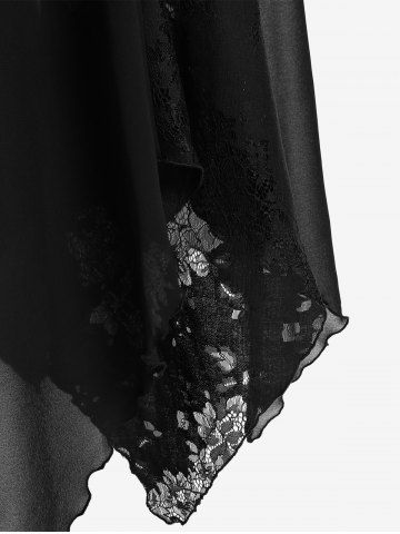 Gothic Lace Godet Crisscross Strappy Handkerchief Hem Chiffon Maxi Dress