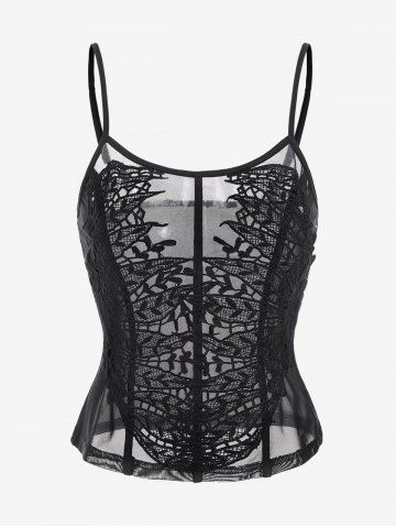 Gothic Guipure Lace Applique Sheer Mesh Camisole (Adjustable Straps)