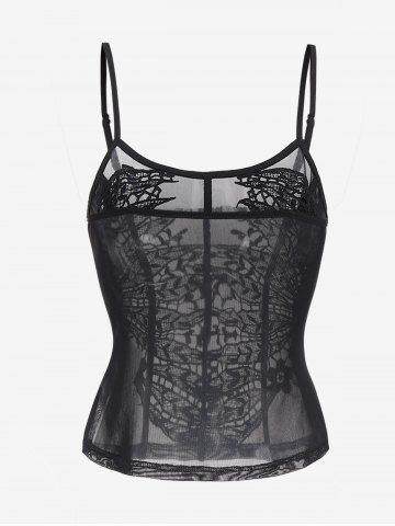Gothic Guipure Lace Applique Sheer Mesh Camisole (Adjustable Straps)