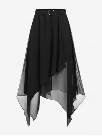 Plus Size Asymmetric Chiffon Pull On Midi Skirt - BLACK - L | US 12