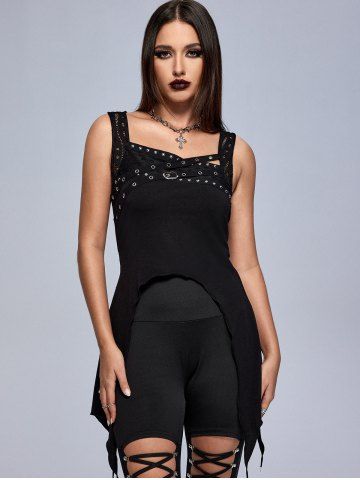 Gothic Hollow Out Grommet Buckle Stud Asymmetrical Tank Top