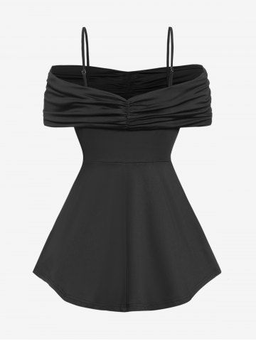 Gothic Flowers Ruched Cold Shoulder Top