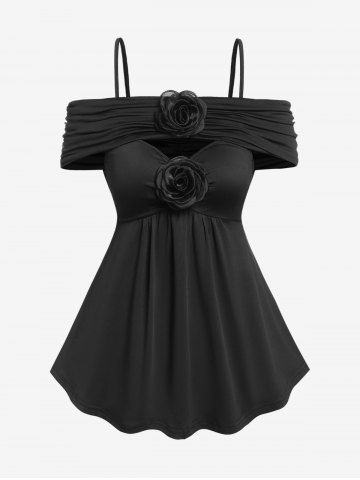 Gothic Flowers Ruched Cold Shoulder Top