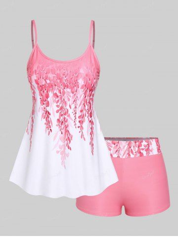 Maillot de bain tankini grande taille à imprimé floral ombré et jambes courtes (bretelles réglables) - LIGHT PINK - 2X | US 18-20