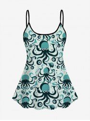 Haut de Tankini Gothique Pieuvre Imprimée à Epaule Ajustable (à Bretelle) - Vert clair 4X