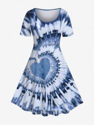 Plus Size Tie-Dye Heart Printed Dress -  