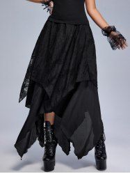 Gothic Lace Overlay Layered Handkerchief Hem Midi Skirt -  