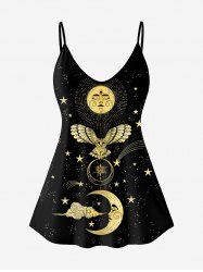 Plus Size Sun Moon Cloud Stars Eagle Print Cami Top (Adjustable Shoulder Strap) -  