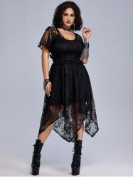 Robe Mi-longue Mouchoir Gothique Brodée à Ourlet en Dentelle - Noir 2X | US 18-20