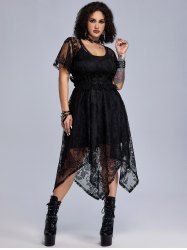 Gothic Embroidered Lace Handkerchief Hem Midi Dress -  