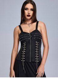 Gothic Chain Lace-up Rivets Zip Front Tank Top -  