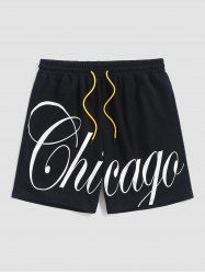 Chicago Letter Printed Sports Sweat Shorts -  