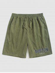 BOSTON Letter Embroidered Corduroy Shorts -  