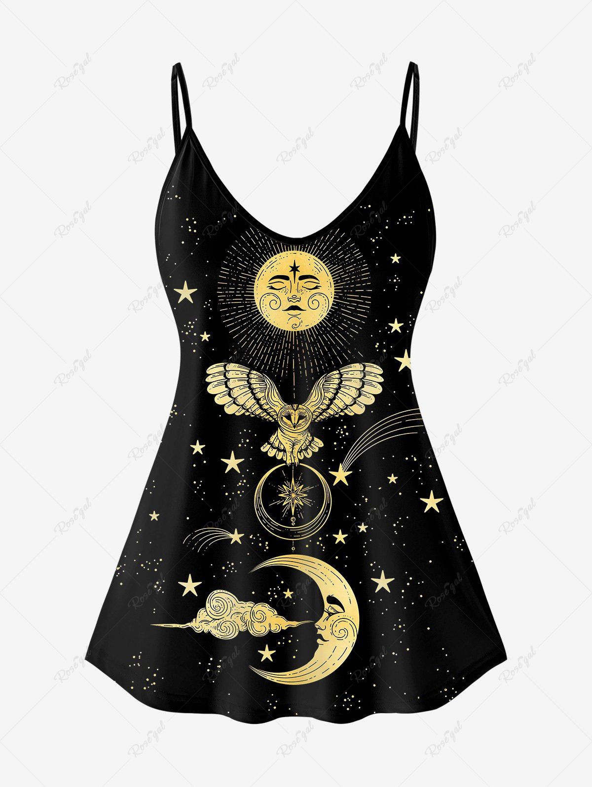 Cheap Plus Size Sun Moon Cloud Stars Eagle Print Cami Top (Adjustable Shoulder Strap)  