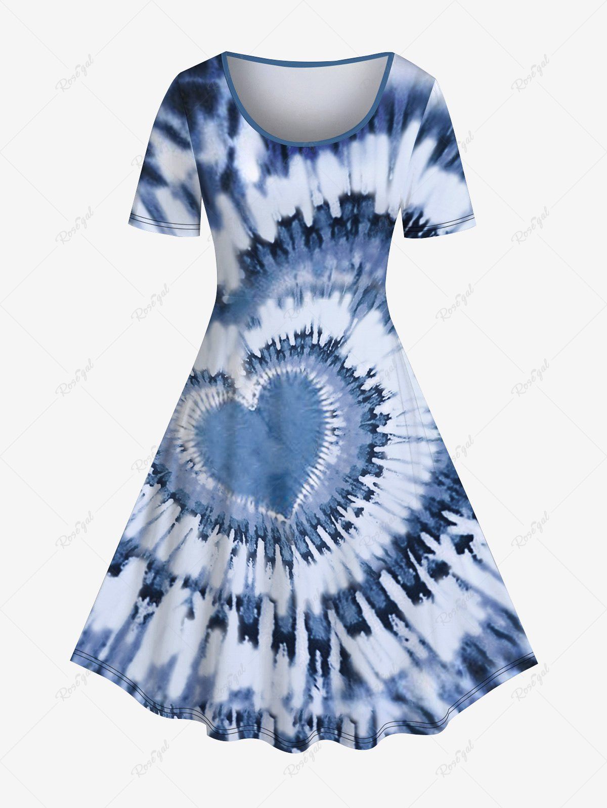 Affordable Plus Size Tie-Dye Heart Printed Dress  