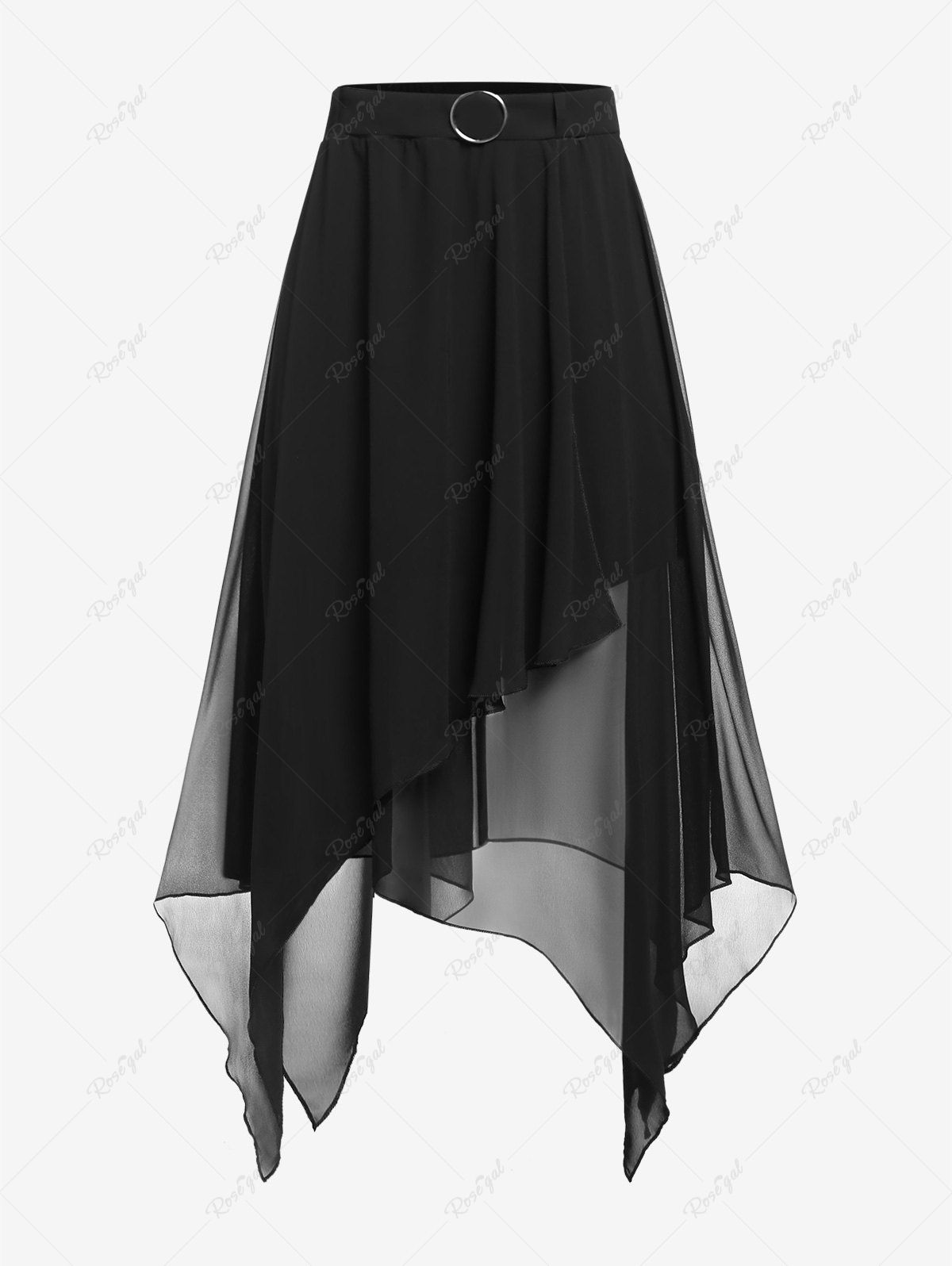 Fancy Plus Size Asymmetric Chiffon Pull On Midi Skirt  