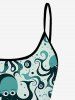 Haut de Tankini Gothique Pieuvre Imprimée à Epaule Ajustable (à Bretelle) - Vert clair 4X